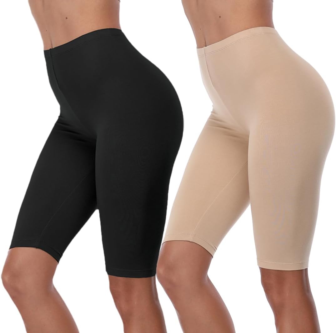 LIGHTBACK 2 Pack Short Leggings for Women Buttery Soft Under Dress Shorts Mid Thigh Yoga Leggings