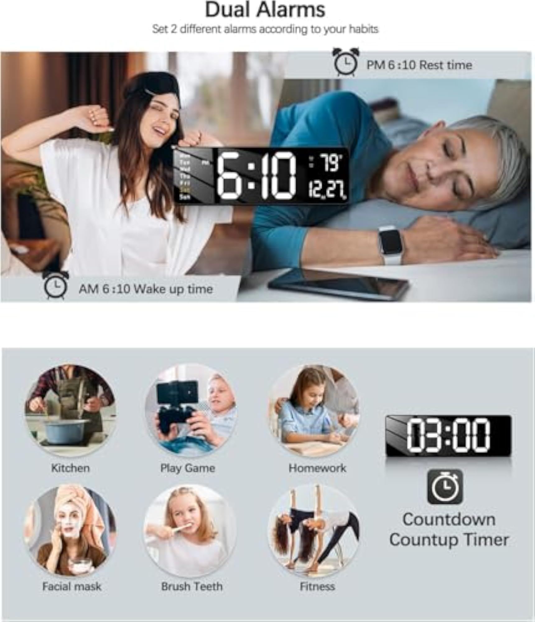 Large Digital Wall Clock with Remote Control