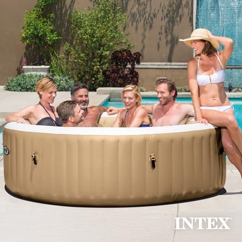 Image of Intex PureSpa 6 Person Bubble Massage Inflatable Hot Tub Spa Set, Sahara Tan