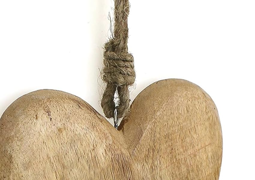 Déco Suspendue Cœur En Bois De Manguier - 26 Cm De Long - À Accrocher Au Mur, Fenêtre Ou Porte - Cadeau Romantique, Mariage, Saint-Valentin