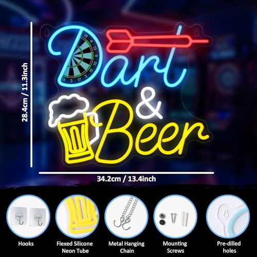 Image of CoolGift Mart Beer Darts Neon Light, Dimmable LED Neon Wall Sign USB Powered, Decorations for Bedroom Man Cave Bar Club, Gift for Beer Darts Game Lovers