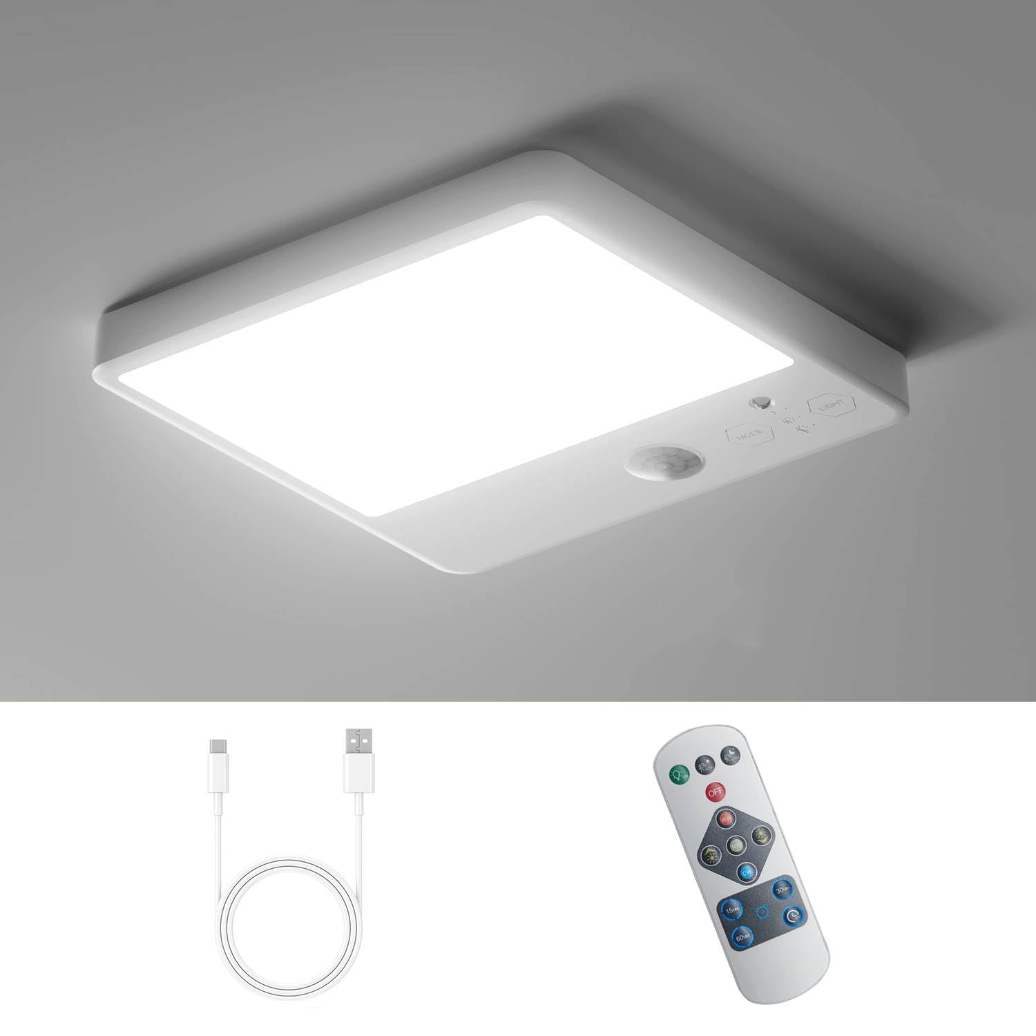 LED Battery Lamp with Motion Sensor, Wireless Ceiling Light without Power Connection, Magnetic Mountable, Dimmable with Remote Control, Rechargeable Battery Operated Ceiling Light for Hallway,