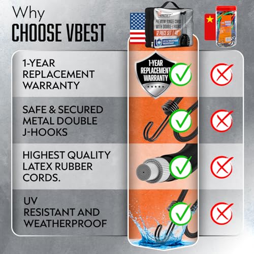 Image of Bungee Straps with Hooks - 12 Pcs Heavy Duty Outdoor Assorted Sizes
