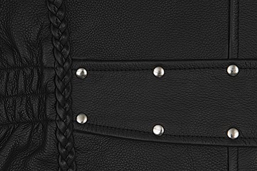 True Element Womens Premium Braided Motorcycle Leather Jacket (Black, Size S) #TOP6