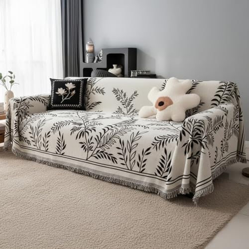 Image of The Furnishing Tree 3 Seater Reversible Chenille Sofa Cover, Double-Sided Luxury Throw, Anti-Slip Couch Cover, Soft & Comfortable Sofa Towel for All Seasons, Willow Leaf