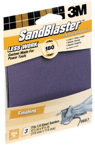 3M SandBlaster 9667 180-Grit Adhesive Backed Palm Sander Sheets, 3-Pack