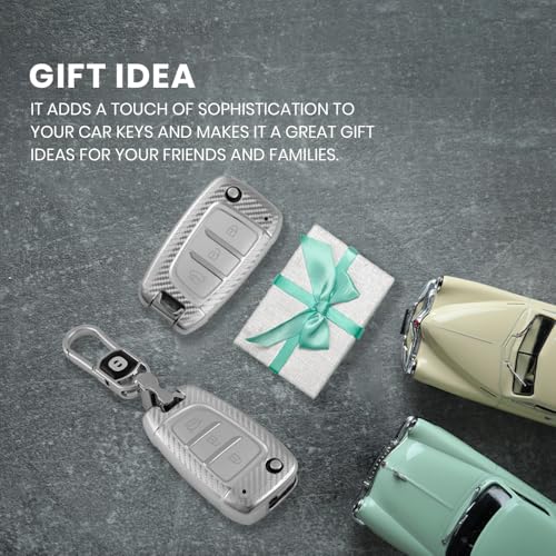 Image of keyzone Silverstar TPU Car Key Cover with Keychain for Compatible for Hyundai venue, i20, Kona, Verna 2018 Onwards 3 Button Flip Key. (compare key shape before order) (Silver)