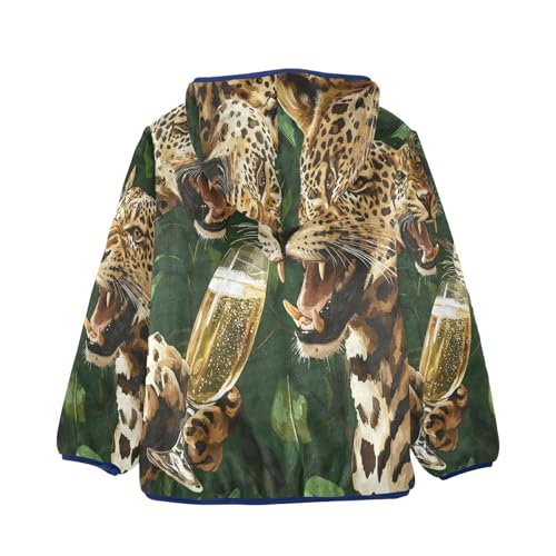 Leopard Drinking Champagne Artwork Toddler Fleece Jacket Girl Boys Hooded Fleece Jacket Coat2