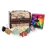 7 PCS/Box Chakra Raw Stone Natural Crystal with Treasure Chest Set, Energy Crystal Healing Reiki Stone,Yoga Stones Kit,Mineral Crystal Quartz,Amethyst,Fluorite,Obsidian