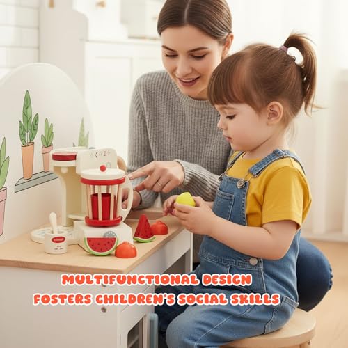 Mélangeur à smoothie en bois et set de jouets d'imitation durables