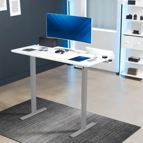 Image of VIVO White 60 x 30 in Standing Desk, DESK-KIT-1G6-P3W | Electric, Holds 220 lbs, Sit Stand, Height Adjustable, Cable Tray, Full-Size Mouse Pad, Office Furniture, Gray Frame