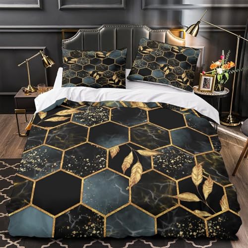 Drap de couette 3 pièces microfibre motif hexagonal 3D 200x200cm housse de couette