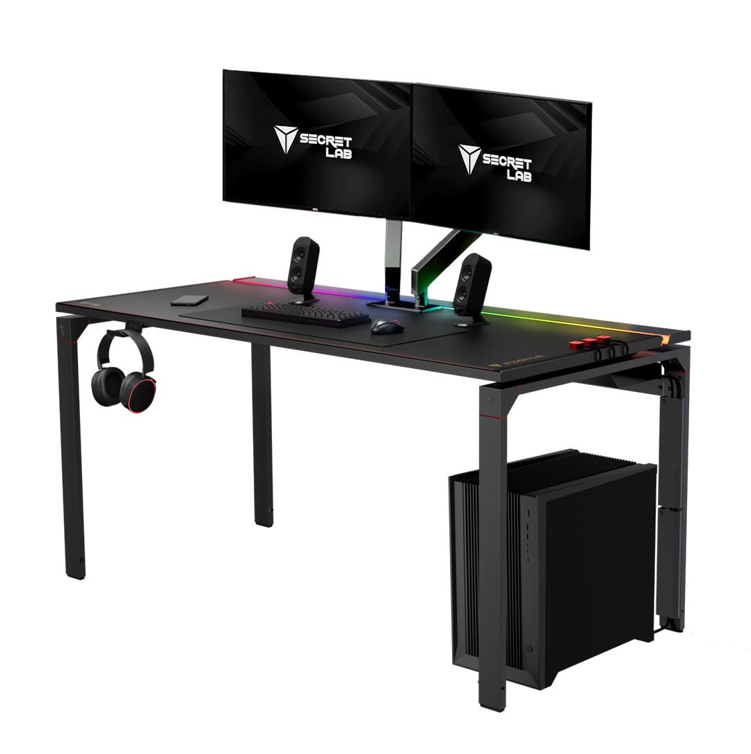 SecretlabMagnus Metal Desk | Ergonomic Gaming Desk with Magnetic Ecosystem | in-Built Cable Management Tray | Ultra-Durable | Black & Red Magnetic Leatherette Desk Mat | 5-Year Warranty