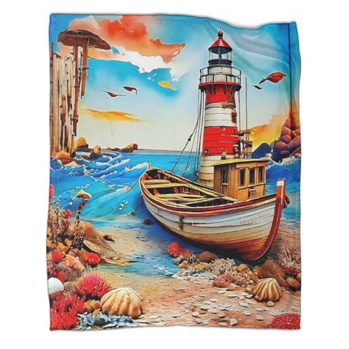 Plaid microfibre phare 3D jeté de lit de qualité supérieure chaud et moelleux
