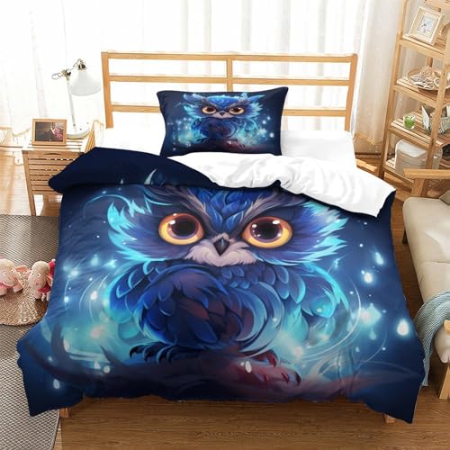 Housse de couette chouette 135x200 microfibre avec taie d'oreiller