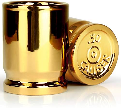 Barbuzzo ORIGINAL 50 CAL SHOT GLASSES, Set of 2, American Owned & Designed, Like Real 50 Caliber Bullet Casings - Shot Glasses Hold 2 Ounces
