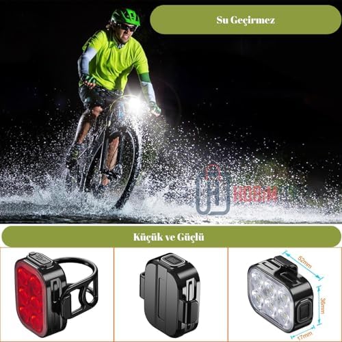 Ht-29 Şarjlı Bisiklet Işığı Ön Arka Flaşlı Usb 4 Mod Stop Lambası Aydınlatma Işık Seti IP65 Su Geçirmez Lamba Motosiklet - Görsel 4