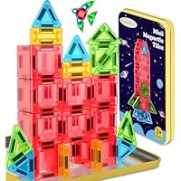 LeagoEra Mini Magnetic Tiles Toddler Toys, 32PCS Travel Magnetic Tiles Building Blocks Toy Plane Activities for Kids Ages 3 4 5 6 Years Old Boys Girls Gifts