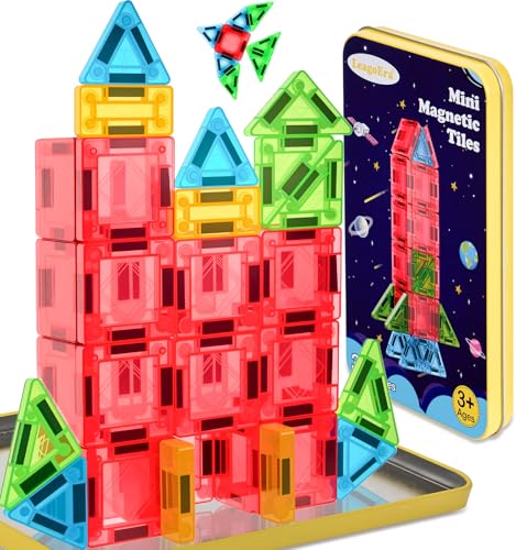 Magnetic Tiles Magnetic Blocks Building Toy: Portable Mini Magnetic Tiles Travel Set 32 Pieces Montessori Toys Birthday Gift for Kids Girls and Boys Ages 3-12 Years Old Preschool Classroom Must Haves