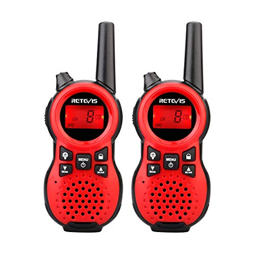 Retevis RT38 Walkie Talkie for Kids 22 Channels Toy and Gifts 2 Way Radio with Backlit LCD Flashlight for Boys and Girls to Outside, Camping, Hiking(Red, 2 Pack)