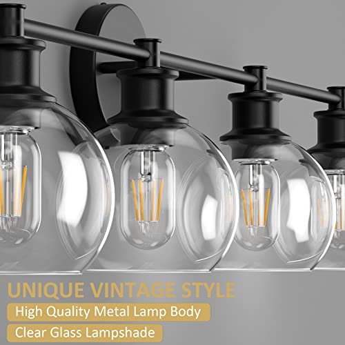 Tipace 4 Lights Industrial Bathroom Vanity Light Fixtures Over Mirror Black Vintage Vanity Lights With Globe Clear Glass Farmhouse Bath Light Fixture(Exclude Bulb) #TOP3