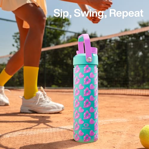 Image of ENCOOL Insulated Water Bottle with Straw Stainless Steel Water Bottle, Leak-Proof, BPA-Free, Keeps Cold for 24 Hours for Sports, Travel, School (26 oz, Kiss Love Violet x Mint)