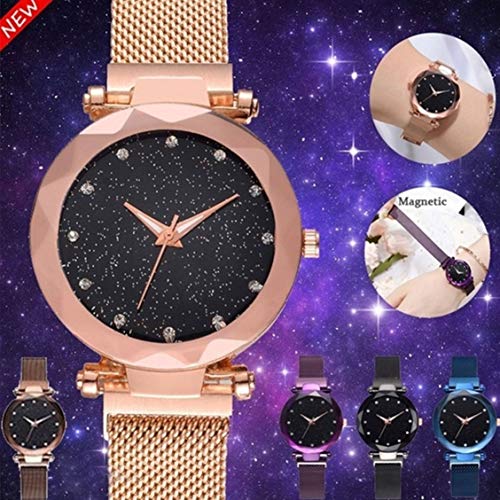Image of Acnos Premium Black Round Diamond Dial with Generation Rosegold Magnet Belt Analogue Watch for Women Pack of - 1 (DM-ROSEGOLD18)