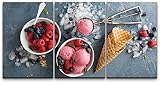 wall26 - 3 Piece Canvas Wall Art - Raspberry Ice Cream in White Bowl Overhead Shot - Modern Home Art Stretched and Framed Ready to Hang - 16'x24'x3 Panels