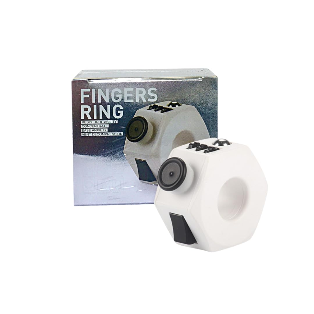 Fidget Cube Ring and Finger Spinner Toy – Sensory Toy for ADHD, Stress Relief, and Focus for Adults (Black and White)