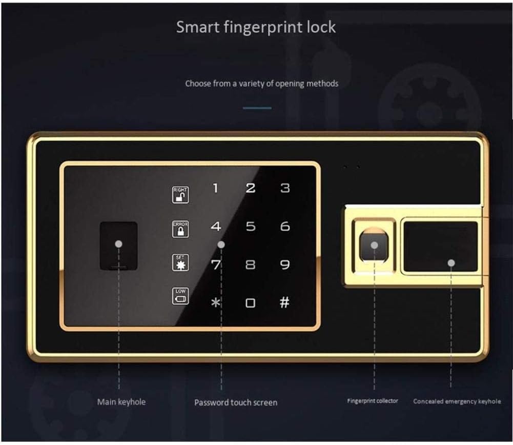 Fireproof Waterproof Safe Safe Deposit Box Safe Safes Secure Fingerprint Electronic Password Cabinet Safes for Id Papers, A4 Documents, Laptop Computers, Jewels38 32 30Cm,Black