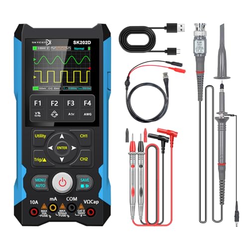 Image of Oscilloscope,SKYCENX SK202D Handheld Oscilloscope Multimeter,80MHz Bandwidth,200MS /s Sampling Rate,6000 Counts,Voltage,Current,Capacitor,Resistor,Diode Test