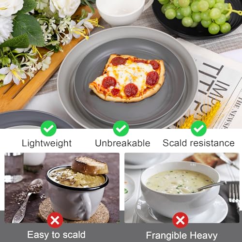 Image of Rubtlamp 24Pcs Kitchen Plastic Wheat Straw Dinnerware Set,Dinnerware Sets for 6,Microwave Dishwasher Safe Plates, Unbreakable Reusable Plastic Wheat Straw Bowls & Plate for Camping