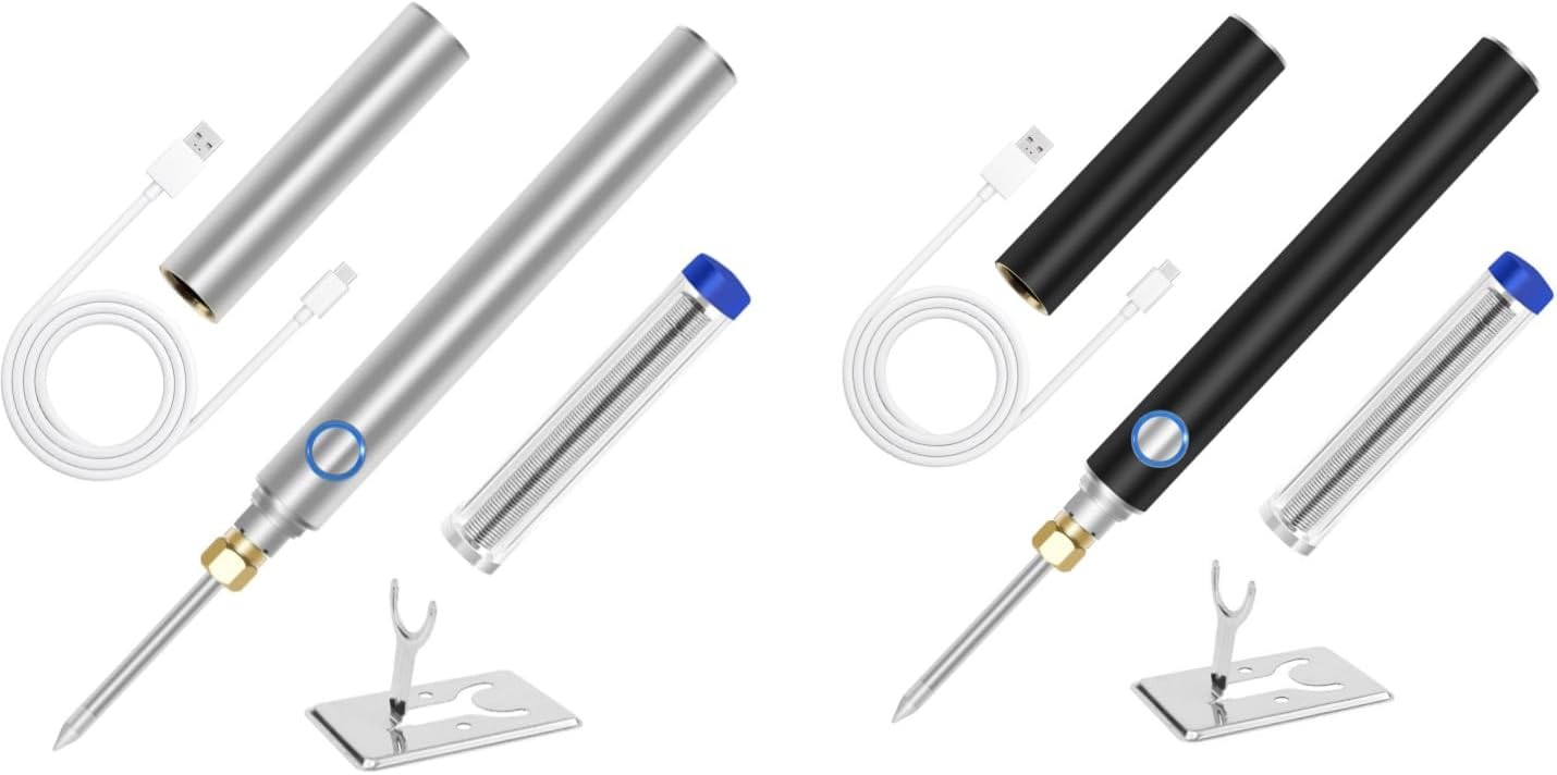 Cordless Soldering Iron Kit, ELMCONFIG 1100mAh USB Wireless Electric Soldering Gun Pen, Portable and Rechargeable for Home Appliance Repair, Electronic Components, DIY, Silver + Black