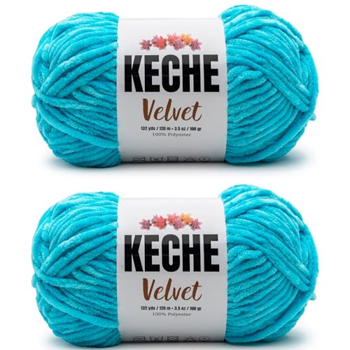 Image of Keche Velvet Yarn for Crocheting, Soft Chenille Bulky Baby Blanket Amigurumi Yarn 2x100 gr (2x132 yds) (2 Skeins) Turquoise
