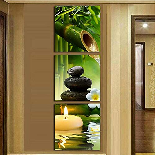 Bamboo Wall Art For Bathroom Zen Stone Canvas Painting Contemporary Poster Print Yoga Wall Decor Spa Natural Green Plant Artwork For Bedroom Wall Décoration Botanical Framed 12X12Inch #TOP1