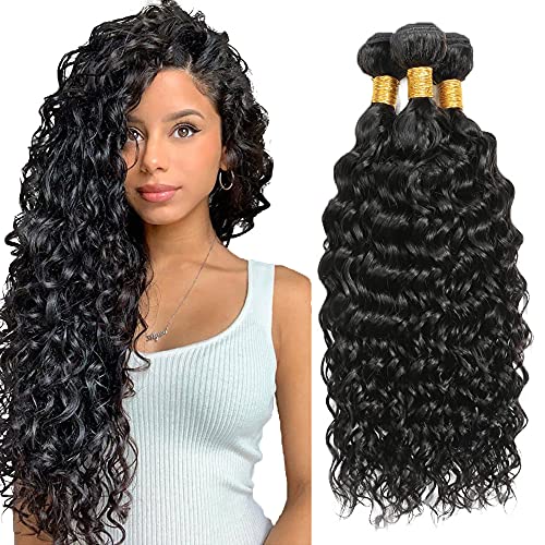 AuokMar 18 20 22 Inch Curly Hair Extensions Real Human Hair Jerry Curl Hair Weave Hair Extensions Double Weft Unprocessed Remy Hair Curly Brazilian Hair Bundles For Women 18 20 22 Inch