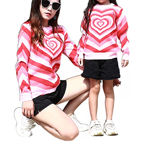 Conjunto de suéter combinando para a família, Mommy and Me com estampa de coração de manga comprida