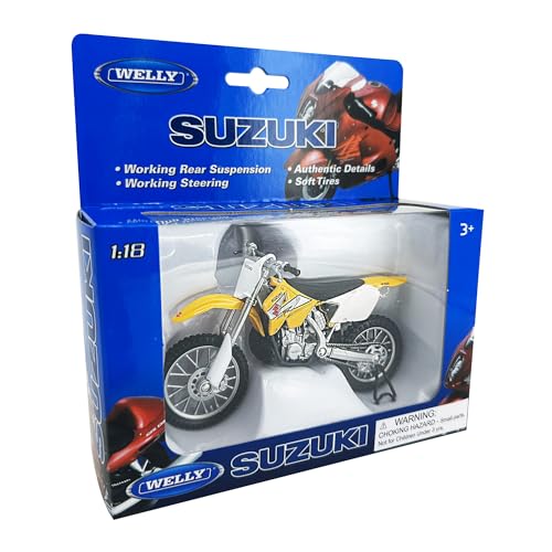 Welly Die Cast Motorcycle Yellow Suzuki RM250, 1:18 Scale, Collectible Model Dirt Bike by Welly - Image 7
