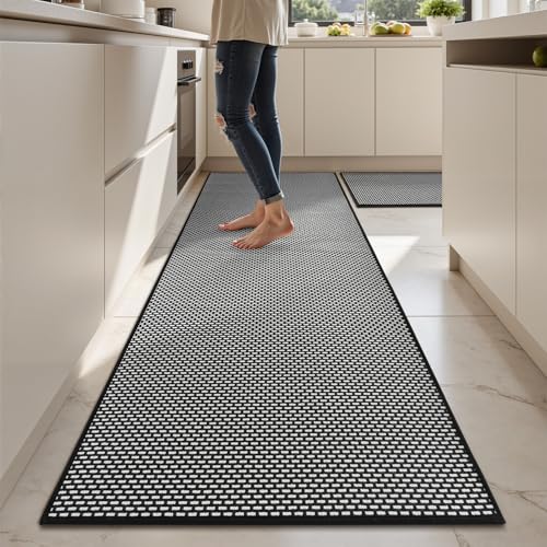 AMOAMI Non Slip Kitchen Rugs Sets of 2 - Extra Large 2.5'x6' + 20"x32" Kitchen Mats for Floor, Water Absorbent Kitchen Runner Machine Washable, No Pile Farmhouse Kitchen Carpet in Front of S
