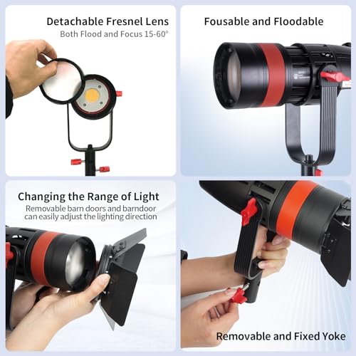 Image of Came-TV Boltzen Fresnel Led Video Light High Output 55W Bi-Color 3200K-5600K Light F-55S COB Fresnel Focusable Light CRI96+ TLCI98+ Dimmable 0%-100% for Photography YouTube Portrait Video Shooting