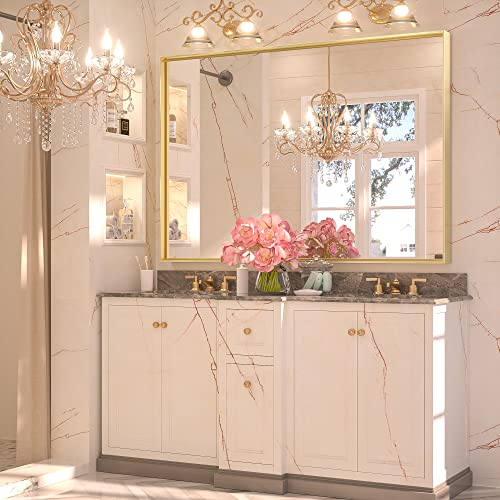 Image of Keonjinn 40x30 Inch Gold Bathroom Mirror for Over Sink, Rectangular