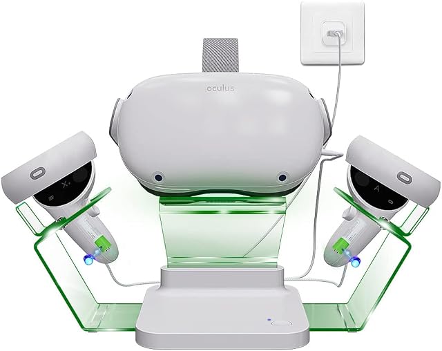 Charging Dock Display Stand with 2 Rechargeable Batteries, Arvin Universal Controller Charger Station Holder for Meta/Oculus Quest 2 with 7-Color LED Light, for HTC Vive/VIVE Focus 3/Vive Pro 2