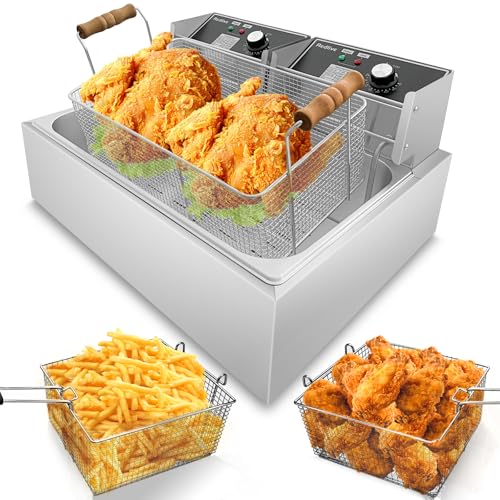 Electric Deep Fryer 22.6L/24QT Stainless Steel Large Capacity Commercial Fryer with Basket, 3400W 110V Countertop Deep Fryer for Home Kitchen and Restaurant Use withTemperature Control