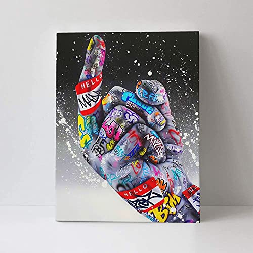 Uai Home Banksy Canvas Wall Art Abstract Graffiti Street Pop Art Large Solid Wooden Wall Decor Colorful Painting Framed Artwork For Living Room Bedroom Bathroom Giclee Print Poster 16X12 Inch #TOP1