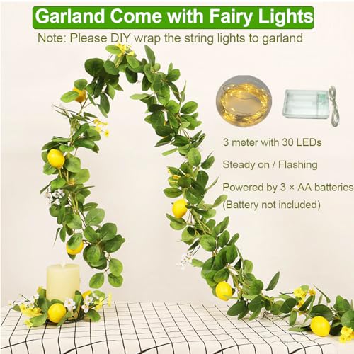 Upgraded Dense Artificial Lemon Garland with Lights Spring Summer Greenery Lemon Vine Plants Faux Fruit Cute Flowers Hanging Wreath for Wedding Home Garden Mantel Table Party Christmas Decor by HamiFinee - Image 3