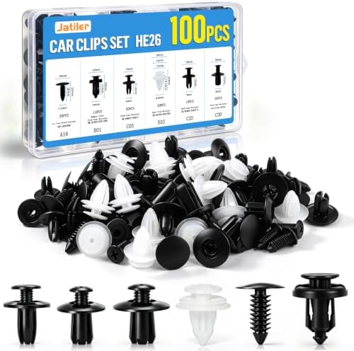 JatilEr 100 Stk Befestigungsclips Auto Clips Set, HE26 Türverkleidung Clips | Nylon Stoßstange Spreiznieten, 6 Arten Karosserie Clips Kunststoffniete Befestigungssatz Clips für Aut