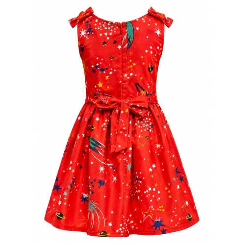 Image of Miss Lavish London Kid Dress for Girls, Shoulder Bow Printed Party Dress, Summer Dress for Girls, Kids Printed Dress for Birthday, Vacation, Wedding & Festival Girls Dresses