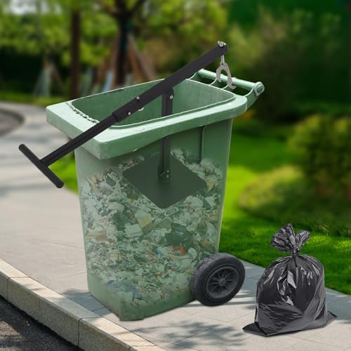 NOLANTISI Manual Trash Compactor for 54.5 & 90.8 Quart Wheeled Bins, Adjustable Height 9.8-15.7in, Foldable Space Saver with Long Handle and 2-Jaw Hook for Easy Garbage Compression