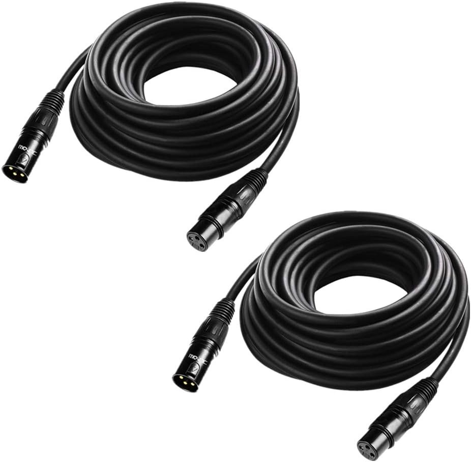 25 ft Flexible DMX Cable, JLPOW Gold-Plated 3 Pin Signal XLR Male to Female DMX Cable Wire, Best for DJ Stage Lighting Moving Head Lights Par Light (2 Pack)