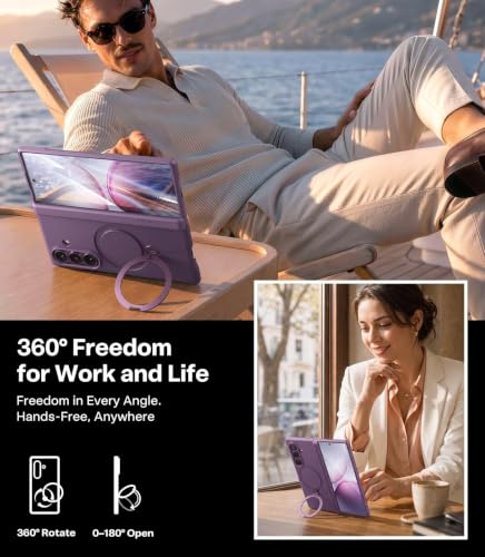 Image of TORRAS Q3 Spin for Samsung Galaxy Z Fold 8 Ultra 5G Case, 360 Magnetic Kickstand, Compatible with MagSafe, Hinge Protection, Shockproof Back Cover with 2 Screen Protectors, Violet Purple
